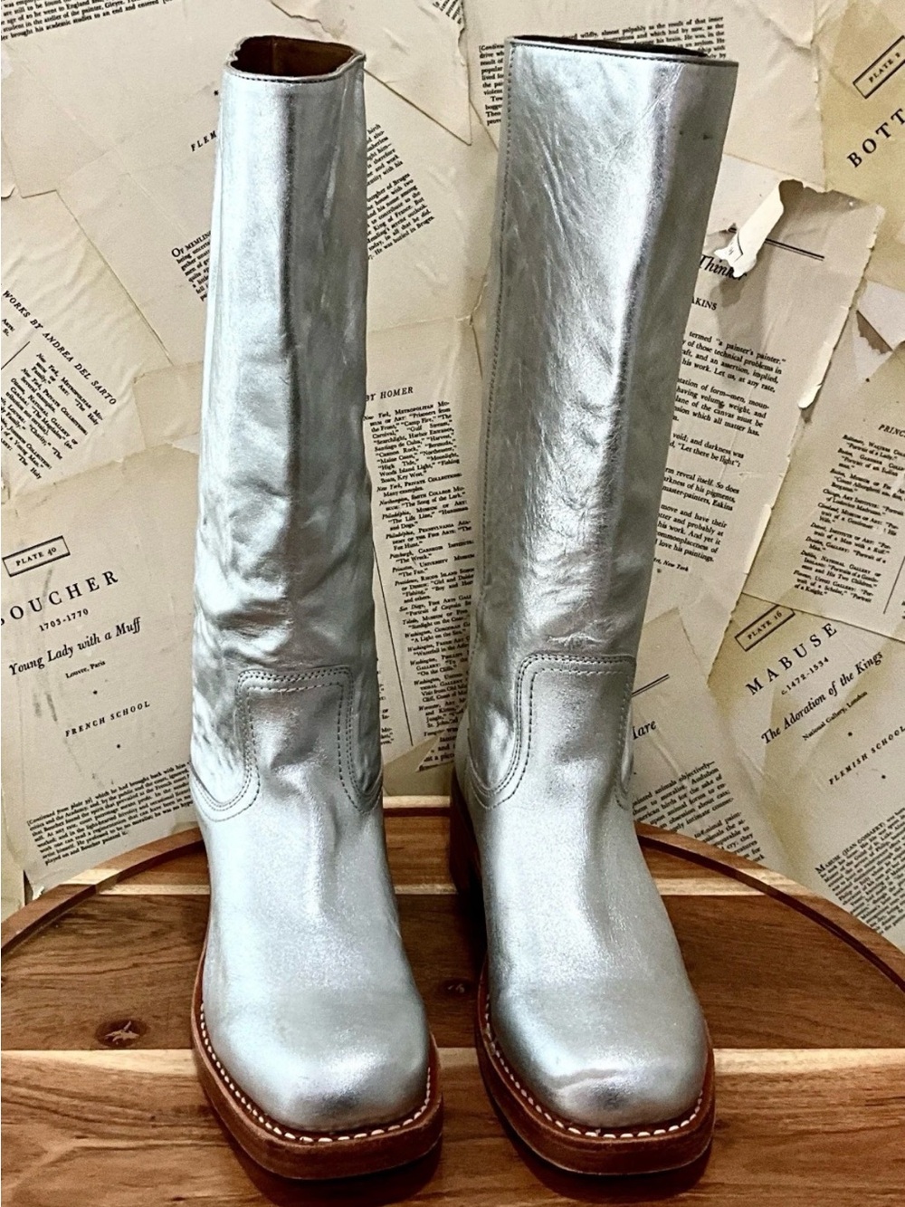 Frye Campus 14L Tall Boots Silver Austin Metallic Pull On - Picture 6 of 12